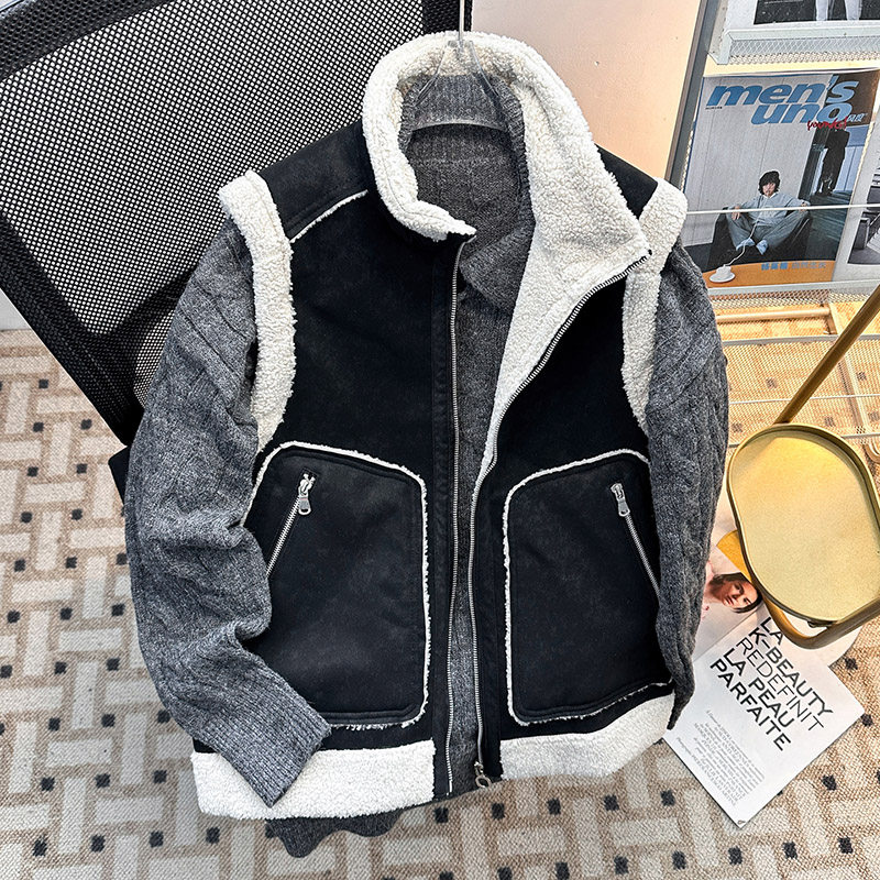 皮毛一体双面穿羊羔毛马甲男女款叠穿羊羔绒外套冬季加绒背心坎肩