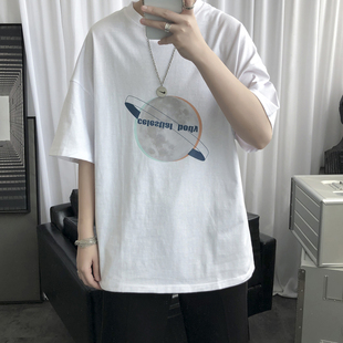 体恤衫 夏季 圆领半袖 T恤男潮流宽松潮牌情侣款 ins港风字母印花短袖