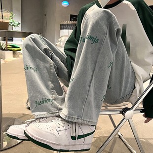 男痞帅bf宽松百搭阔腿长裤 2025春夏青少年韩版 潮流直筒高街牛仔裤