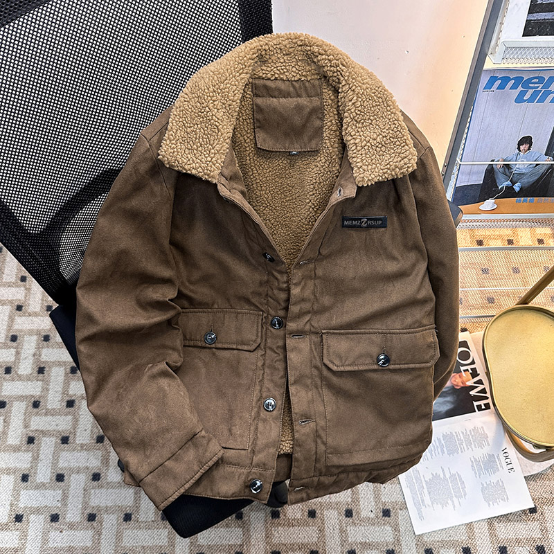 棉服男生2025年冬季加绒加厚羊羔绒外套宽松美式棉衣新款保暖棉袄