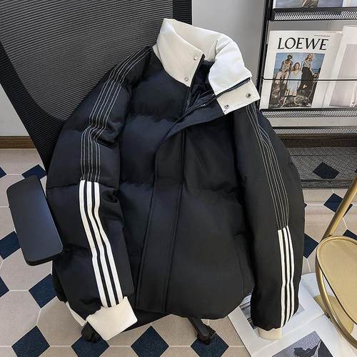 2025冬季撞色织带立领羽绒棉衣男女加厚防寒保暖面包服棉袄子外套