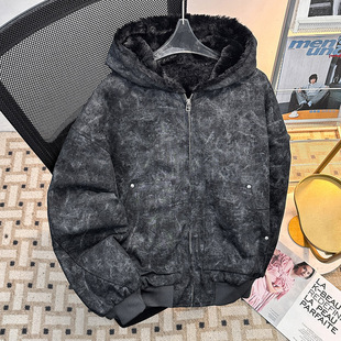 2025年冬季 连帽棉袄加厚保暖棉衣 座山雕加绒加厚棉服外套男女美式