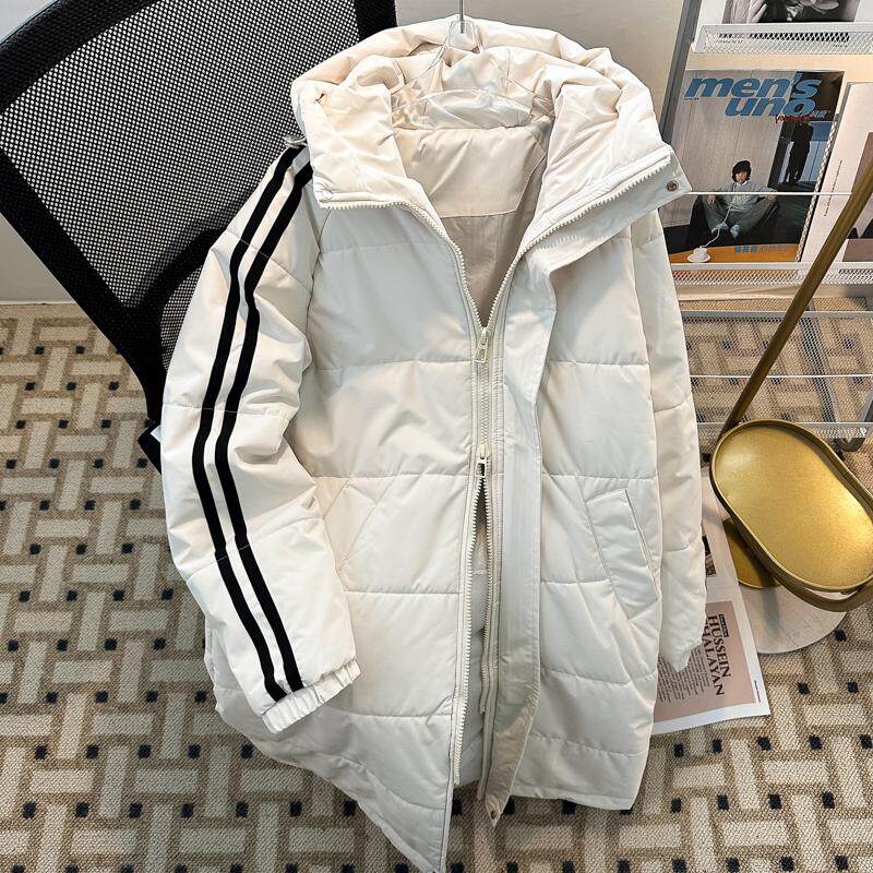 中长款两条杠拉条织带棉衣