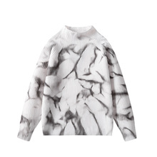 小众喷绘扎染撞色套头打底毛衣男生冬季潮牌设计感内搭宽松针织衫