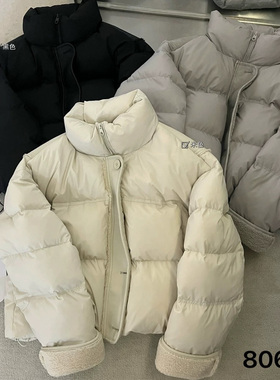 韩系短款立领面包服羽绒服2025女冬90白鸭绒宽松百搭保暖外套8069