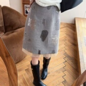 ISPRIN法式 重工钉珠亮片A字半身裙女高腰百搭气质通勤中长裙11083