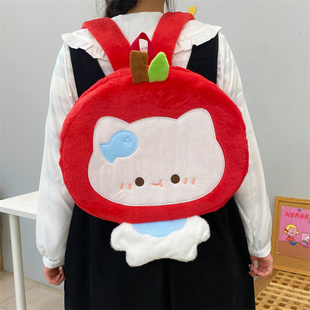 吉吉向上原创可爱毛绒苹果头套小猫书包卡通学生旅游上学双肩包