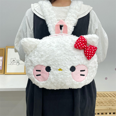 吉吉向上原创可爱毛绒大脸包卷毛小猫大容量通勤托特学生双肩包