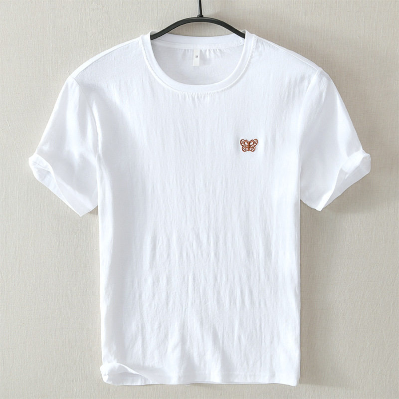 夏季亚麻短袖T恤中国风刺绣体恤半袖衫INS个性时尚t恤衫打底小衫,男装,T恤,淘宝优惠券,粉丝福利购,淘宝优惠卷