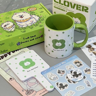 生日礼物七夕送女生四叶草高颜值马克杯伴手礼盒情侣喝水陶瓷杯子