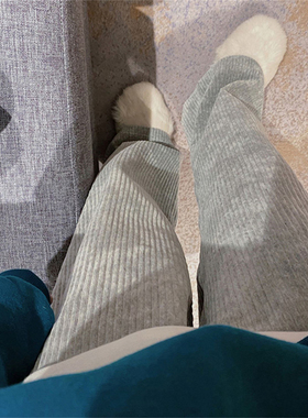 奶fufu孕妇裤秋冬款大码灰色灯芯绒阔腿裤休闲无托腹布款拖地长裤