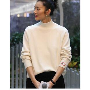 刘雯同款毛衣100纯山羊绒衫女半高领加厚打底衫宽松套头针织衫