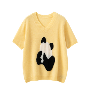 2025秋冬新款女羊绒短袖100纯羊绒套衫宽松针织衫羊绒短袖套头衫