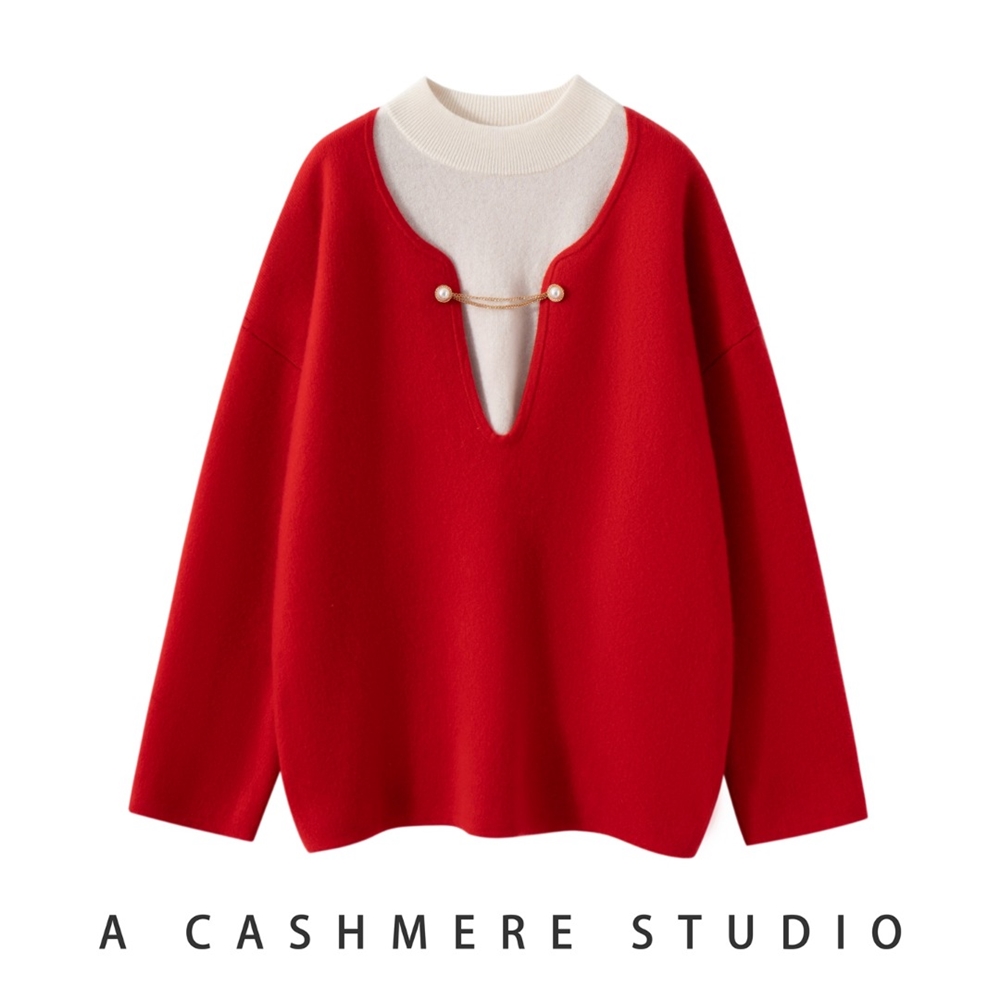2025百搭时尚简约深v领长袖羊绒衫百搭