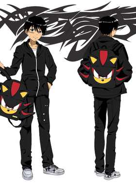 wlgs自制索尼克暗影黑色毛绒双肩包卡通动漫情侣大容量学生书包潮