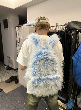 EmotionKey原创雪怪双色撞色冰蓝毛毛小众男女潮流户外双肩包