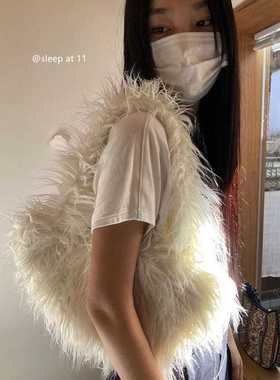 Sleep at 11搭配款 小众个性时髦气质百搭白色毛毛单肩手提腋下包