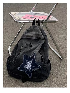 自制款千禧亚渐变牛仔双肩包女大学生大容量古着感学生背包书包