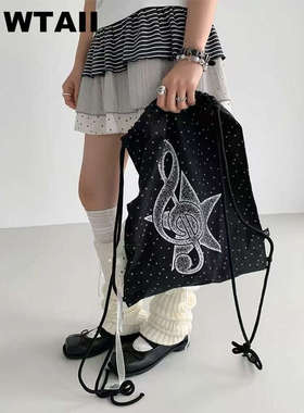 atrandom 音符波点印花休闲束口抽绳双肩包