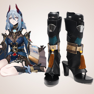 cosplay鞋子靴子崩坏星琼铁道寒鸦cos鞋定做高跟增高黑色来图定制