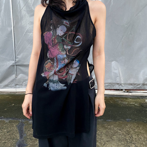 T Lonely1传统复古印花图案夏季套头上衣背心 长款高领背心