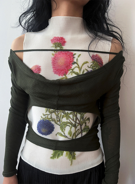 T Lonely1修身印花显瘦无袖背心压褶图案背心