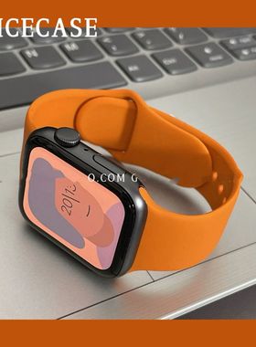 适用AppleWatchs11苹果手表带橙色iwatch10987se表带ins运动硅胶