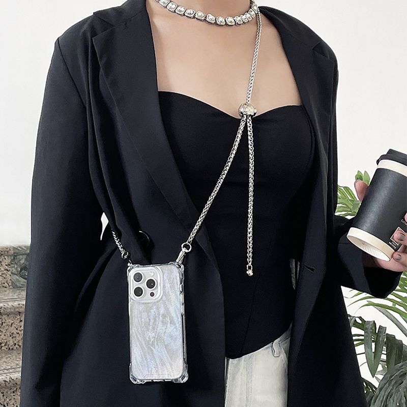 斜跨金属链条适用苹果16手机壳iPhonepromax磁吸14挂绳13/12/11