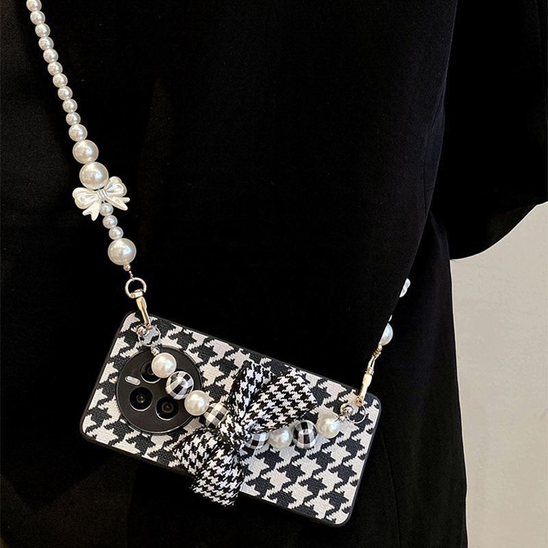 苹果16鸟格手机壳iPhonepromax珍珠跨链13pro秋冬16plus轻奢8