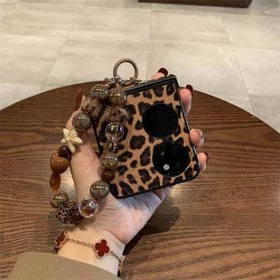 美拉德棕豹纹手链适用华为pocket2手机壳复古折叠皮质小米mixflip