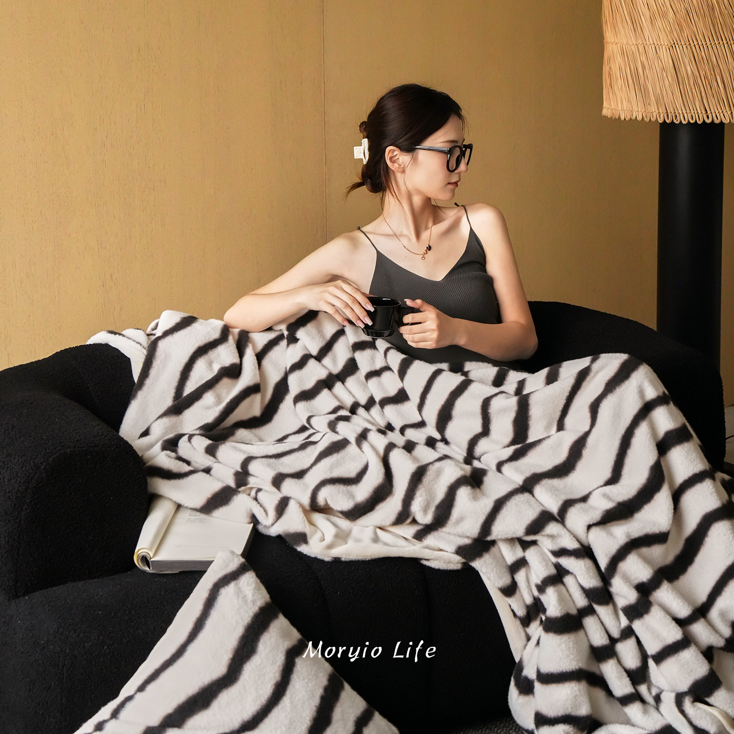 木悠高级感黑白仿生羊毛绒牛奶绒被套毯午睡毯子沙发盖毯休闲绒毯