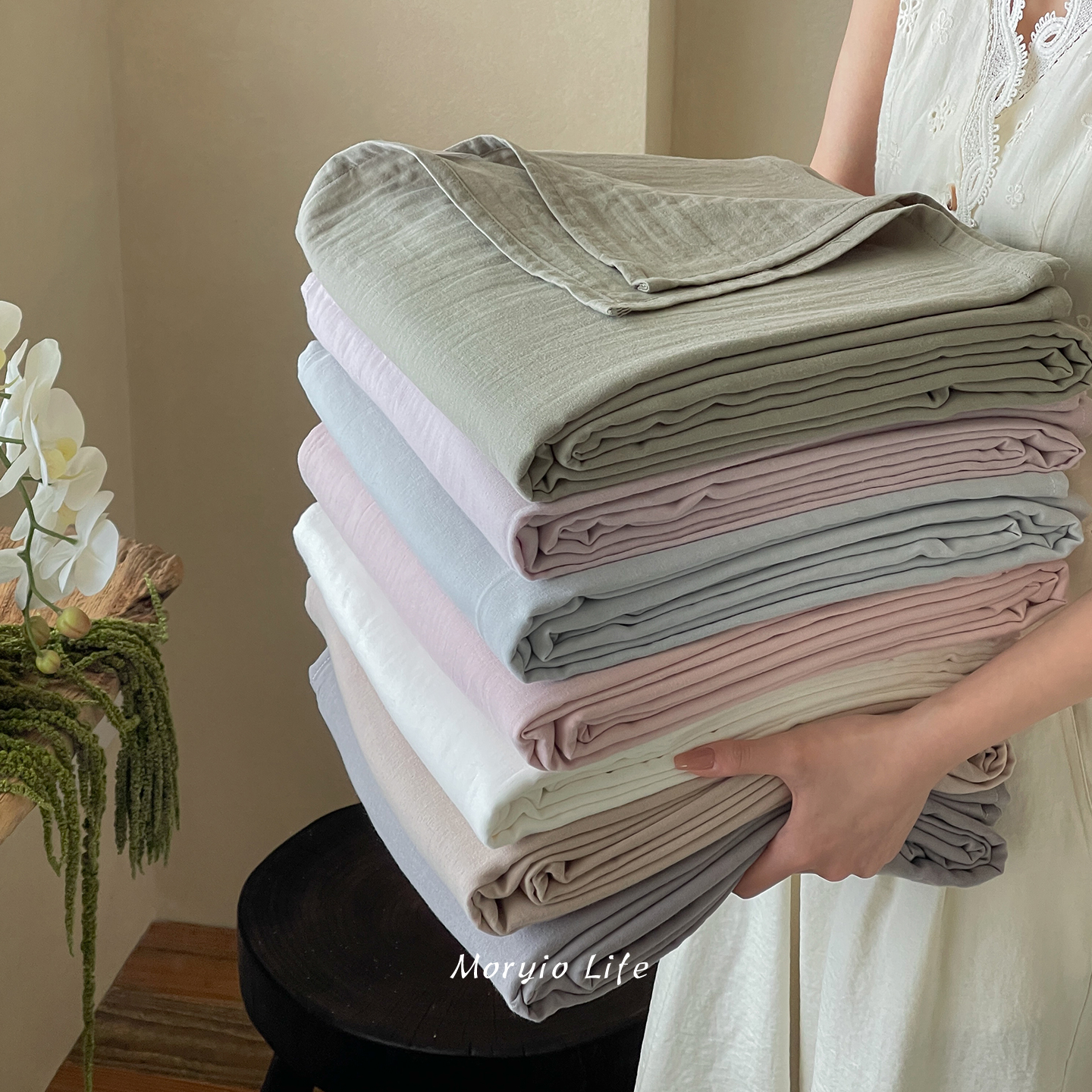 木悠简约纯色母婴级超柔裸睡全棉双层纱床单单件亲肤纯棉床笠床罩