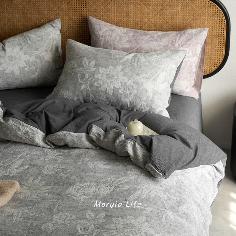 木悠高级感复古色织提花全棉四件套纯棉双层纱被套床单床上用品