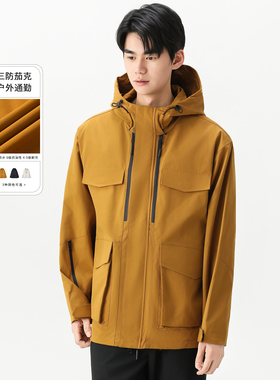 Soobaai 特氟龙三防多口袋冲锋衣 户外登山服宽松男士外套