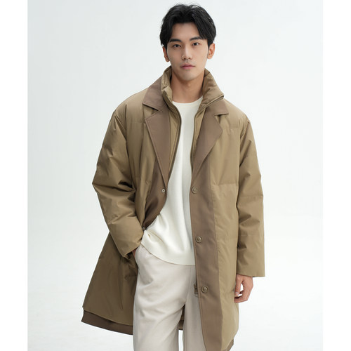 Soobaai拼接假两件平驳领羽绒服