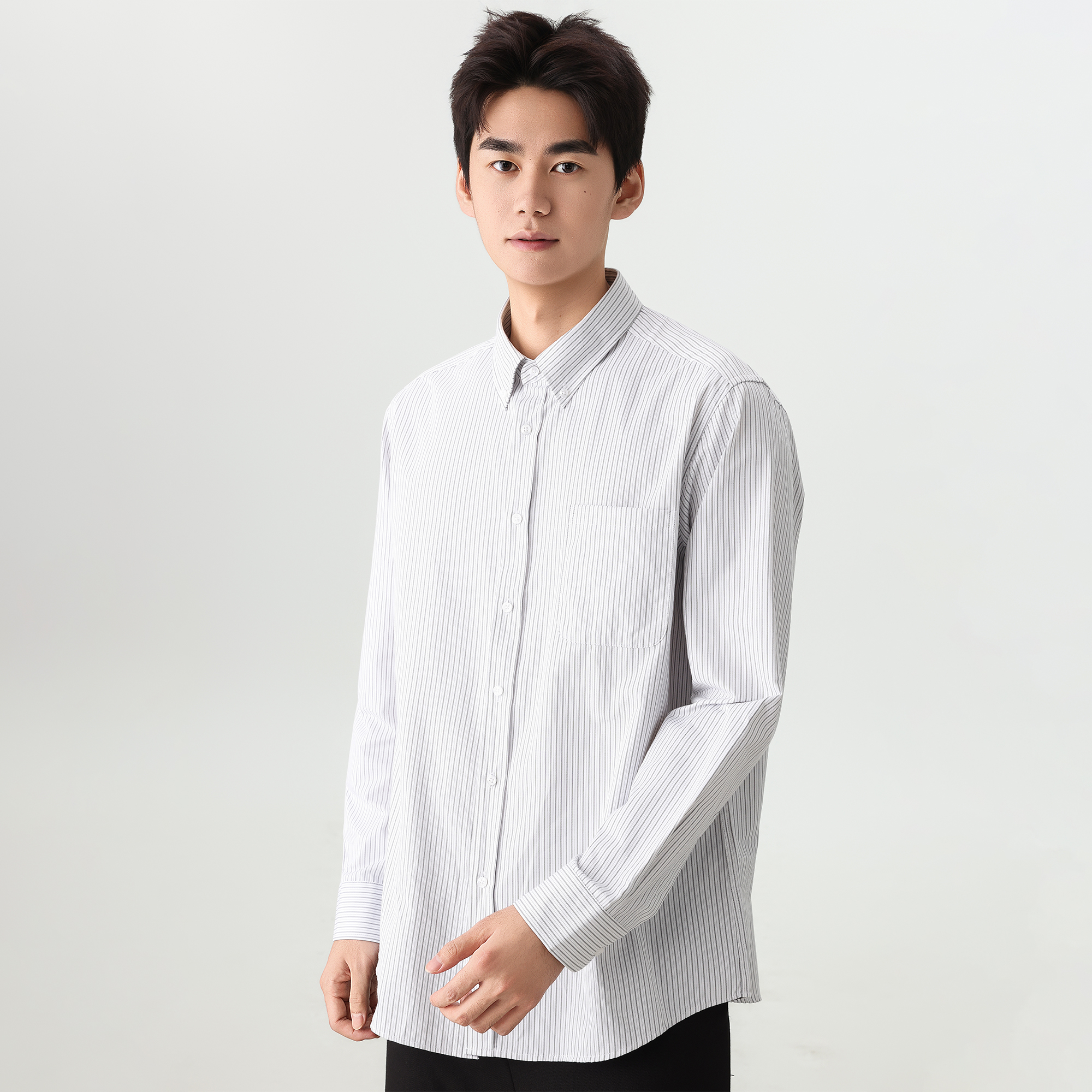 Soobaai条纹衬衫男休闲衬衣