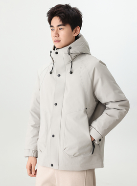 Soobaai 冬季隐藏拉链双门襟连帽大容量口袋90白鸭绒机能外套