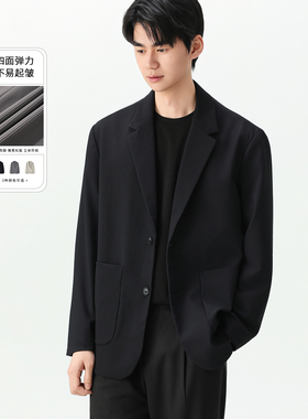 Soobaai 坑条纹弹力休闲西装男 抗皱免烫便西日系宽松西服外套