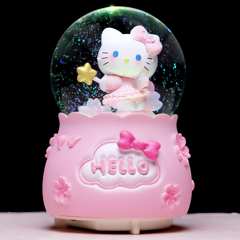 hellokitty猫咪音乐盒自动飘雪旋转八音盒水晶球儿童女孩生日礼物