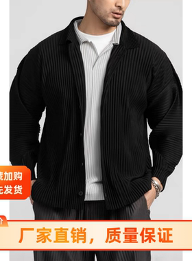 宅家衣库褶皱男装开衫夹克上衣JC109宽松衬衫休闲外套四季可穿