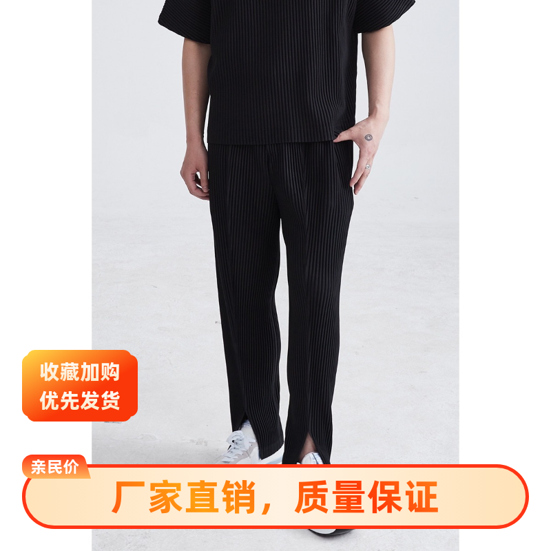 手工三次热压日系褶皱裤秋冬季宽松休闲修身直筒开衩裤男JF163
