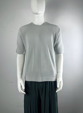 三宅衣库男装褶皱V领短袖春夏季宽松休闲T恤JK113冬季打底纯色