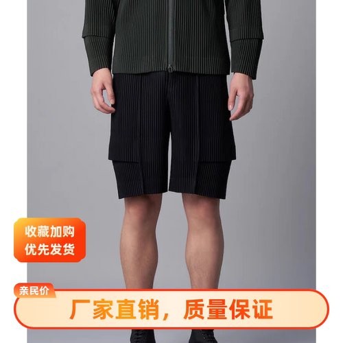 日本宅家褶皱男装工装短裤宽松休闲夏季薄款松紧腰五分裤JF172