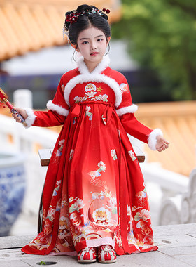 拜年服女童汉服秋冬款国风连衣裙