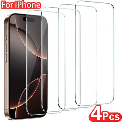 4Pcs Full Cover Tempered Glass For iPhone 17 16 15 14 13 12 11 Pro Max Screen Protector For iPhone