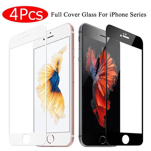 4Pcs Full Cover Tempered Glass On For iPhone 7 8 6 6s Plus S