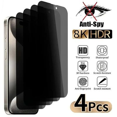 4PCS Anti-Spy Glass For iPhone 17 16 15 14 13 12 Privacy Screen Protectors For iPhone Tempered Glass