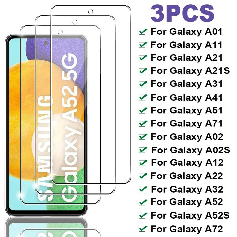 3PCS Tempered Glass For Samsung Galaxy A52 A72 A02S A12 A22