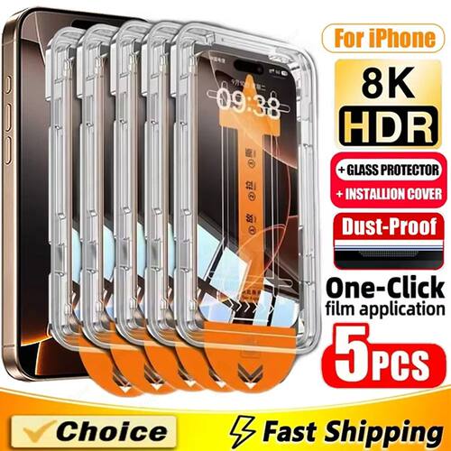 5Pcs Ultra HD 8K Dust Free Screen Protector For iPhone 16 15