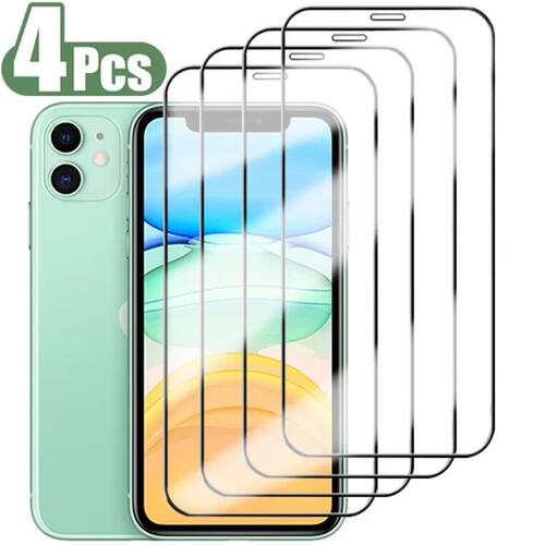 4Pcs 9H Screen Protector For iPhone 15 16 Pro Max 11 14 12 X